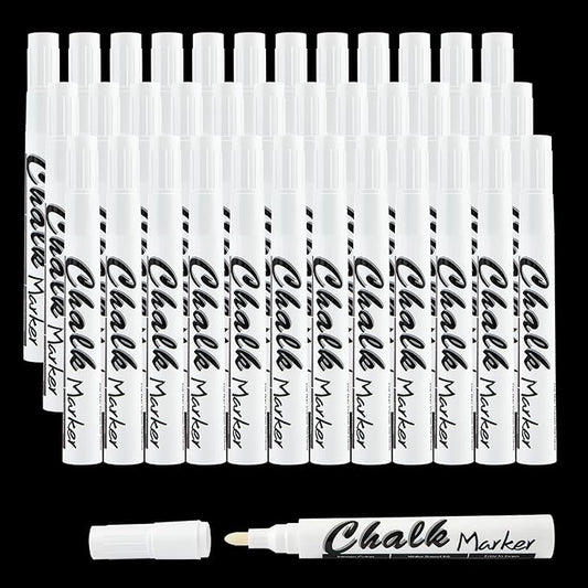 Volcanics White Liquid Chalk Markers 36 Pack Chalk Pens for Blackboard, Chalkboard, Windows, Glass, LED Board, Bistro Signs – Erasable Water-Based Ink Ideal for Teachers, Artists & DIY Projects-DeskLoop Office