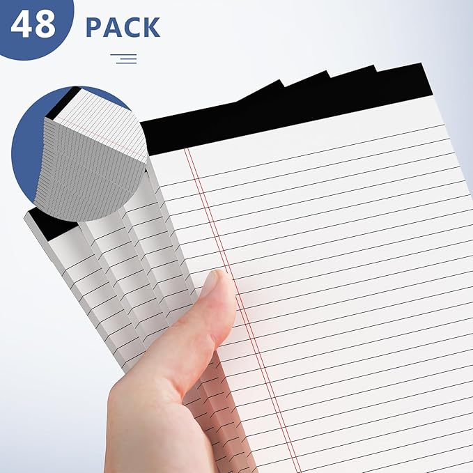 5" x 8" Note Pads 48 Pack of Legal Pads 30 Sheets Notepad College Ruled Small Writing Pads Perforated Pages Paper Pads 80GSM Heavyweight Paper Note Pads for Home, Office, or School-DeskLoop Office
