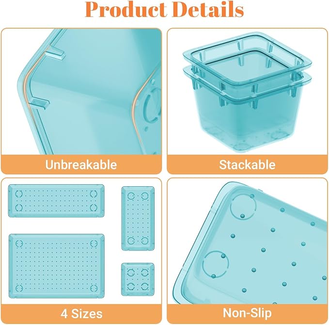 SpaceHacks 15 PCS Clear Plastic Drawer Organizer Set, 4-Size Acrylic Drawer - Image 4