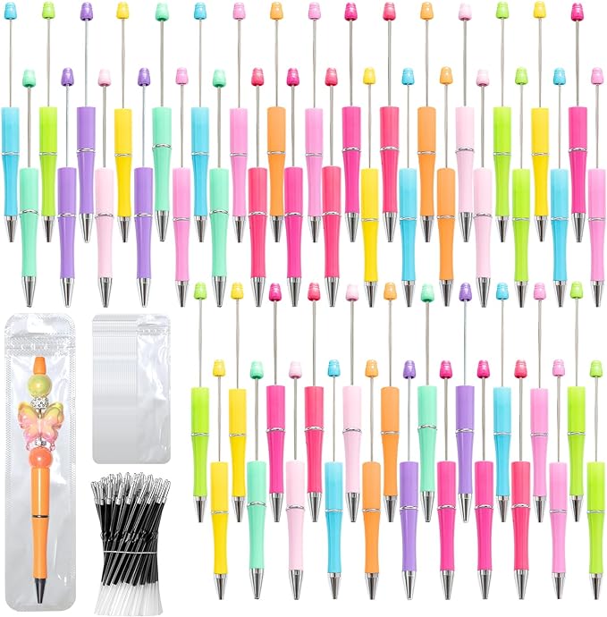 300 Pieces DIY Beadable Pen Kit – 100 Plastic Ballpoint Pens by DASTTUIS