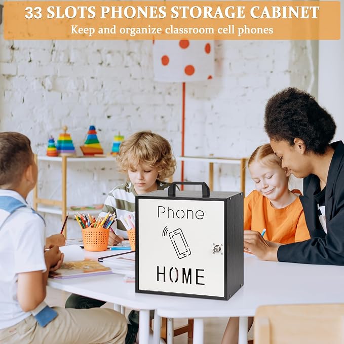 Cell Phone Holder Classroom 33 Slots Wooden Cell Phone Storage Cabinet Pocket - Image 6