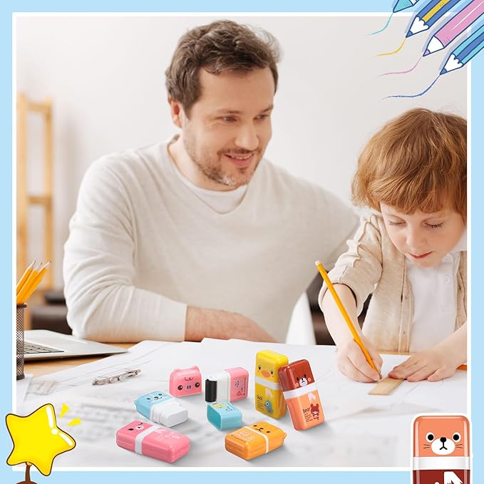Seajan 44 Pcs Erasers for Kids Gift Bulk Cute Animal Themed Pencil Eraser with Clean up Roller for School Party Christmas Favors(Classic)-DeskLoop Office