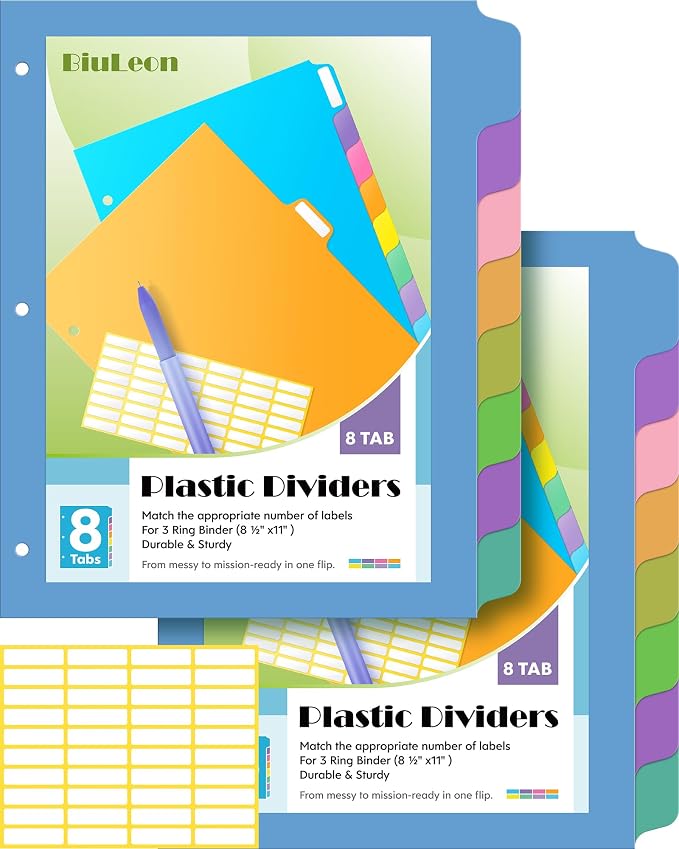 16 PCS 8 Tab Binder Dividers for 3 Ring Binder, Write & Erase Reusable by Unknown