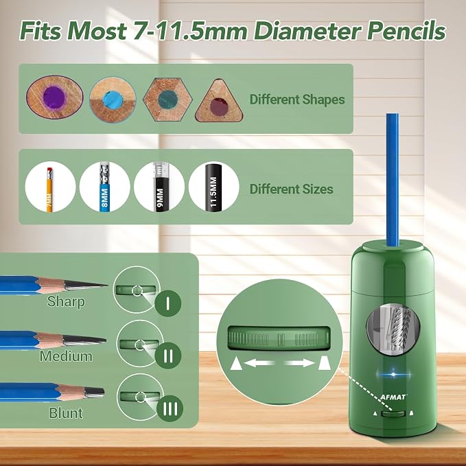 AFMAT Electric Pencil Sharpener, Rechargeable Fully Automatic Pencil Sharpener - Image 3
