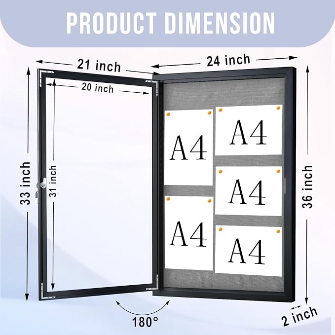 Homezelle Enclosed Bulletin Board 36"x24" Outdoor Weatherproof Cork Noticeboard - Image 2