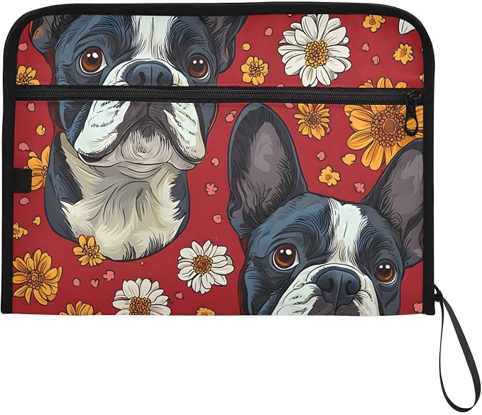 Purple Butterfly Grass Boston Terrier Dog Daisy Expanding File Folder Accordion - Image 7