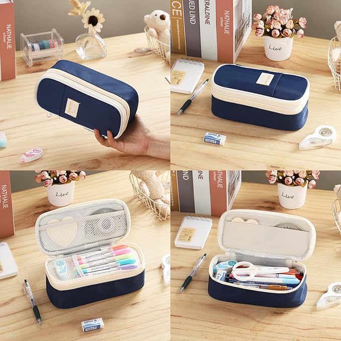 Dugio Big Pencil Case for Boys Organizer Pencil Bag with Zipper Pencil Pouch for School Teens Kids Aesthetic Large Pencil Pouch Blue-DeskLoop Office