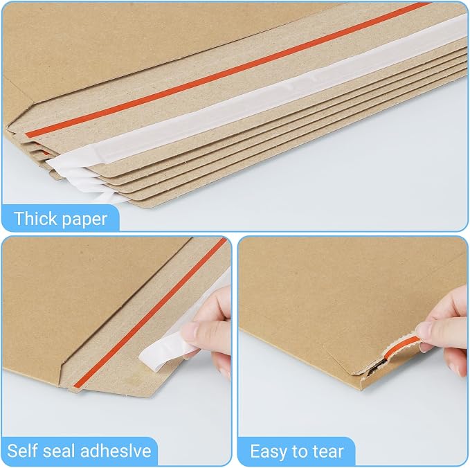 zmybcpack 25 Pack 10x13.5 inch Kraft Rigid Mailer Self Seal Photo Document - Image 3