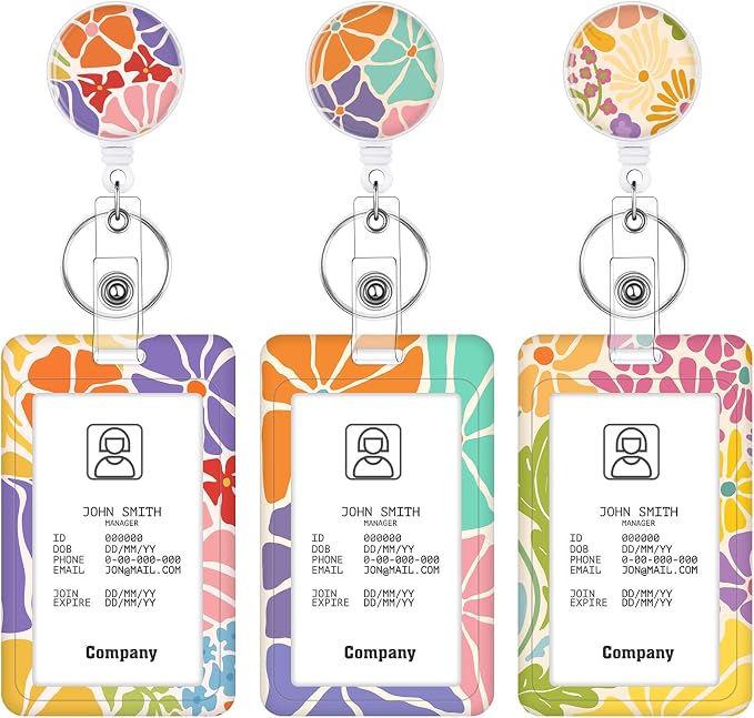 3 Set Badge Holder Retractable Reel Bloom ID Badge Holders by BESARME