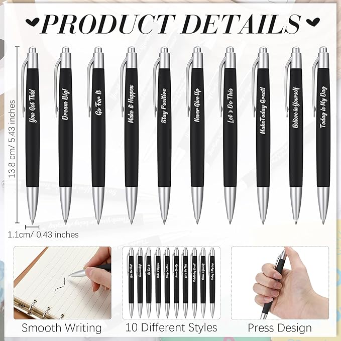 Yeaqee 100 Pcs Inspirational Pens Employee Appreciation Back to School Gifts Motivational Thank You Metal Greeting Quote Ballpoint Pen for Coworker Teacher(Black,Inspirational)-DeskLoop Office