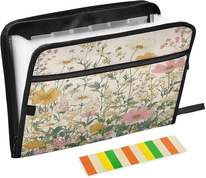 Pink Beige Flowers Accordion File Organizer Expanding Document Folder by Unknown