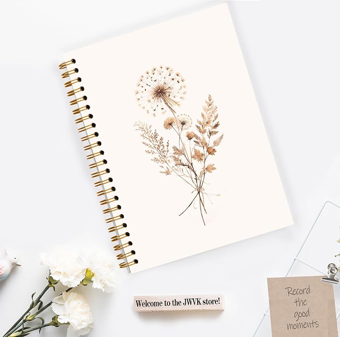 JWVK Boho Floral Spiral Notebook, Rustic Neutral Flower Herbs Notebooks - Image 3