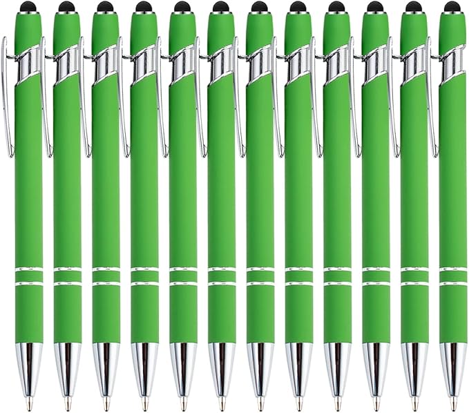PASISIBICK 12 Pieces Green Ballpoint Pen with Stylus Tip, 2 in 1 Stylus Stylish Pen, Metal Stylus Pen for Touch Screens, Black Ink, 1.0 mm Medium Point.(12 PCS Green)-DeskLoop Office