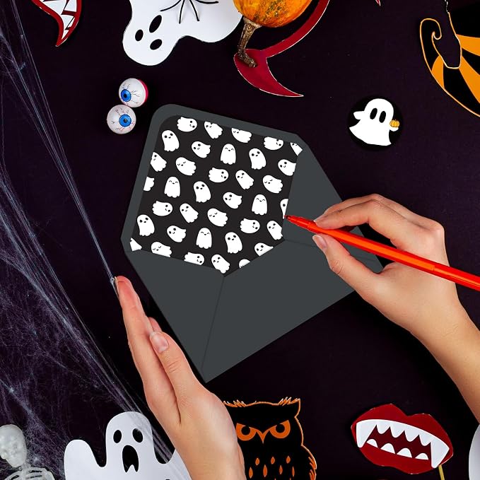 Whaline 50 Pcs Halloween Ghost Invitation Envelopes Black White Greeting Card - Image 7