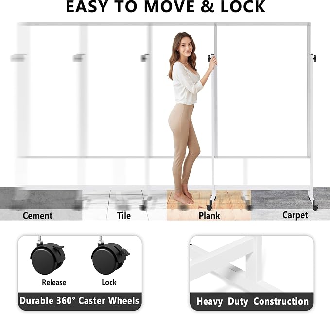 Large Rolling Whiteboard on Wheels, Portable Standing Magnetic Dry Erase Board - Image 4