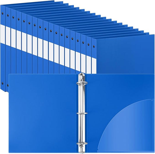 Henoyso 48 Pcs 3 Ring Binder 1/2'' Round Fits Letter Size 8. 5'' x 11'' Paper Plastic Flexible Binder Holds 100 Sheets with 1 Pockets Versatile Organizer for Office Home School (Blue)-DeskLoop Office