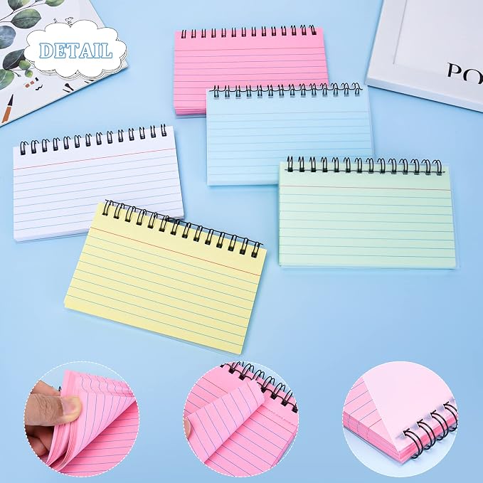 250 Sheets Index Cards with Ring, 3x5 Inches Spiral Bound Flashcards, Colored - Image 3