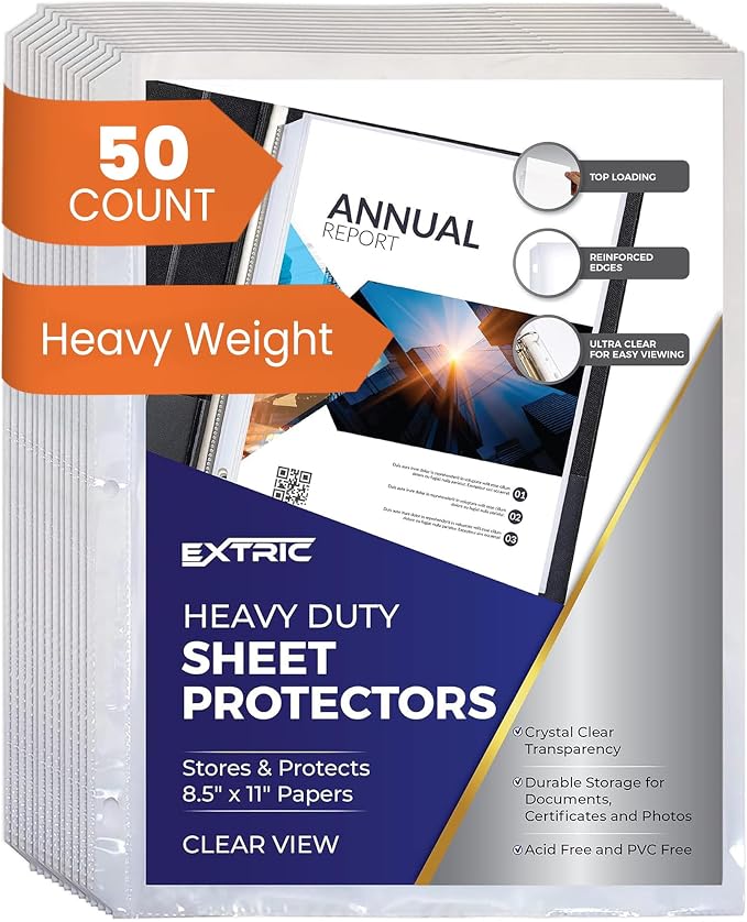 Heavy Duty Sheet Protectors for 3 Ring Binder, Top Loading Plastic Sleeves 8.5 by EXTRIC