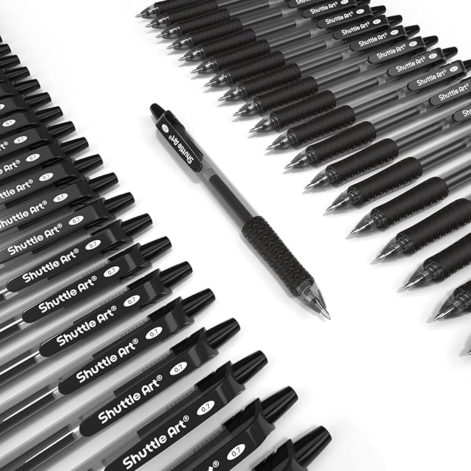 Shuttle Art Black Gel Pens, 48 Pack(20 Pens with 28 Refills) Retractable Medium Point Rollerball Gel Ink Pens Smooth Writing with Comfortable Grip for Office School Home Work