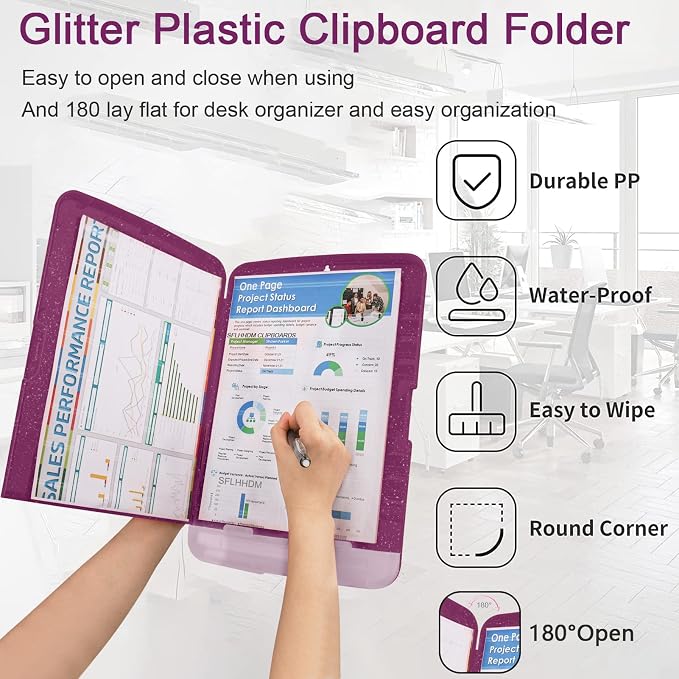 Glitter Clipboard with Storage, Storage Clipboard with Pen Holder, A4 Binder - Image 5