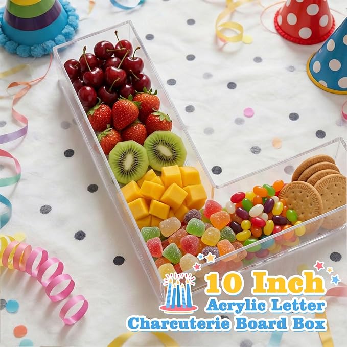 Ledido 10’’ Acrylic Letter Charcuterie Board Box, Reusable Fillable Serving Tray - Image 2