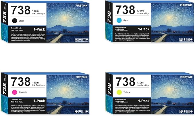 High Capacity 738 738XL Ink Cartridges 498N4A 498N6A 498N5A 498N7A Compatible with T950 T850 Printer Ink(4-Pack)-DeskLoop Office