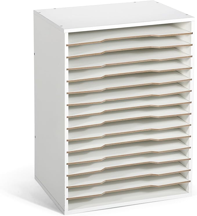 Caydo 15 Slot Paper Organizer Storage, Wood Adjustable Shelves Paper Storage by Caydo