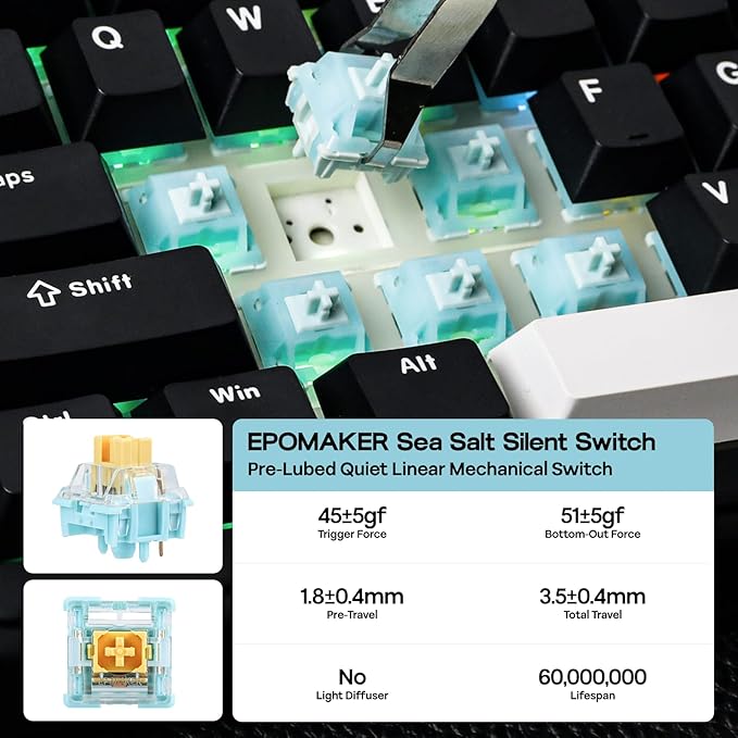 EPOMAKER TH99 Wireless Mechanical Keyboard with Lubed Silent Switch, Quiet Gaming Keyboard, 8000mAh,Creamy Gasket,RGB Backlit,Numpad,PBT Keycap,Hot Swappable,for Gamers/Office (Black)-DeskLoop Office