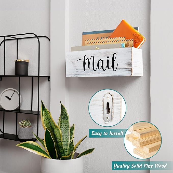DRASTAR Mail Organizer Countertop, Mail Holder Wall Mount, Retro White Mail - Image 4