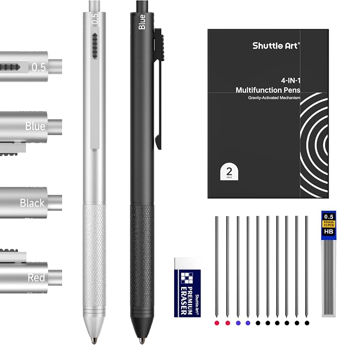 Shuttle Art 4 in 1 Multicolor Pen, 2 Pack Retractable Ballpoint Pens by ShuttleArt