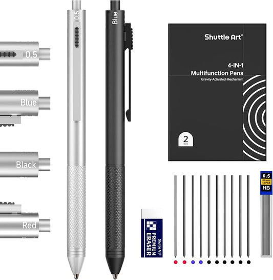 Shuttle Art 4 in 1 Multicolor Pen, 2 Pack Retractable Ballpoint Pens by ShuttleArt