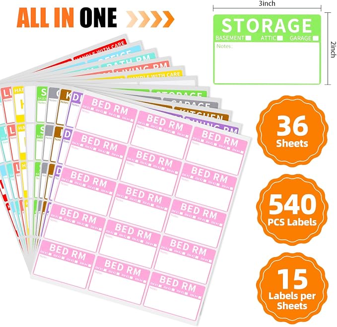 Azureal 540 PCS Moving Labels, 10 Color Coded Moving Stickers Including Fragile - Image 2