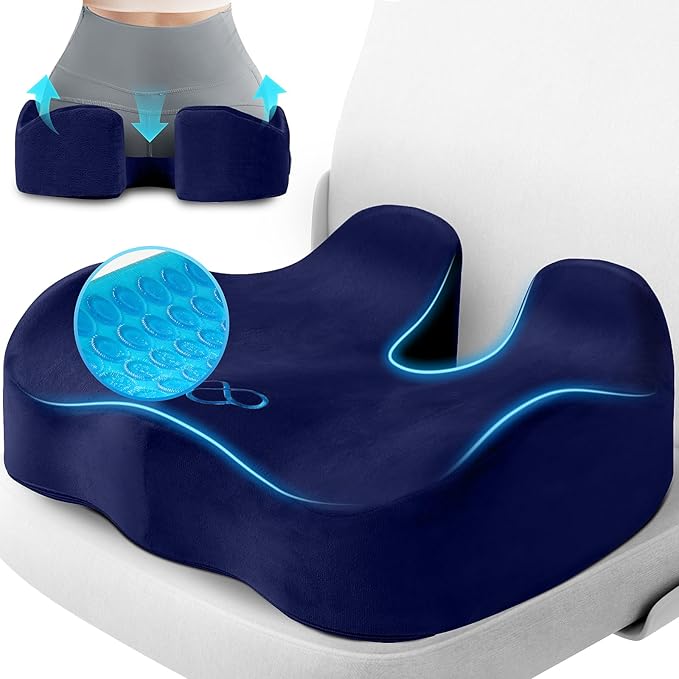 Seat Cushion, Gel Chair Cushions, Office Chair Cushions, Anti-Slip Bottom & Removable Cover Tailbone Pain Relief Cushion, Memory Foam Seat Cushion for Office, Wheelchair, Car (Blue)-DeskLoop Office