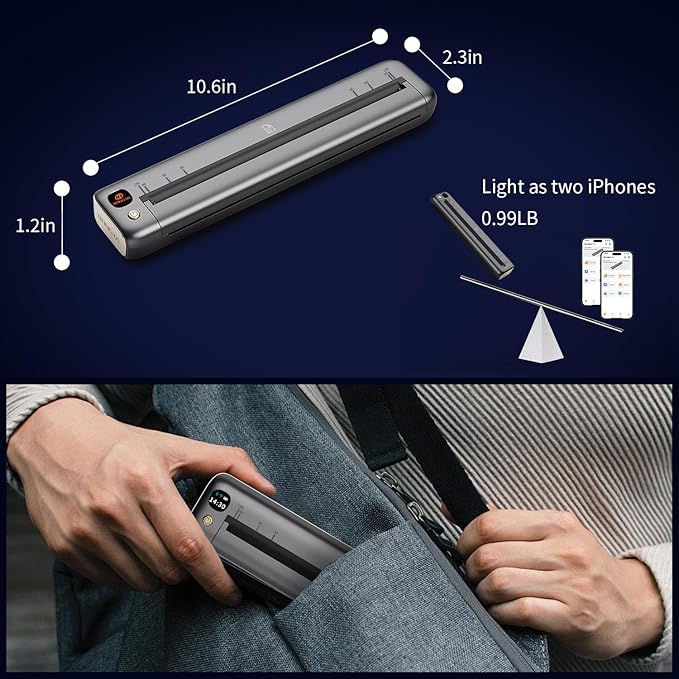 Rongta Portable Printers Wireless for Travel, WiFi & Bluetooth Mobile Printer, Thermal Inkless Printer for School/Office/Home Use, Compatible with Android,iOS & Laptop (Gray)-DeskLoop Office