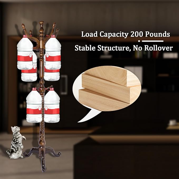 Coat Racks FreeStanding with 11 Hooks, Natural Wood Coat Rack with Tri-Legged Base, Adjustable Height Coat Racks, Easy Assembly for Hallway, Bedroom and Office (Walnut-Tri-Legged Base)-DeskLoop Office