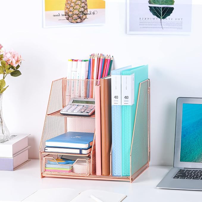 Topwey Rose Gold Desk Accessories, Office Supplies Desk Organizer Caddy - Image 6