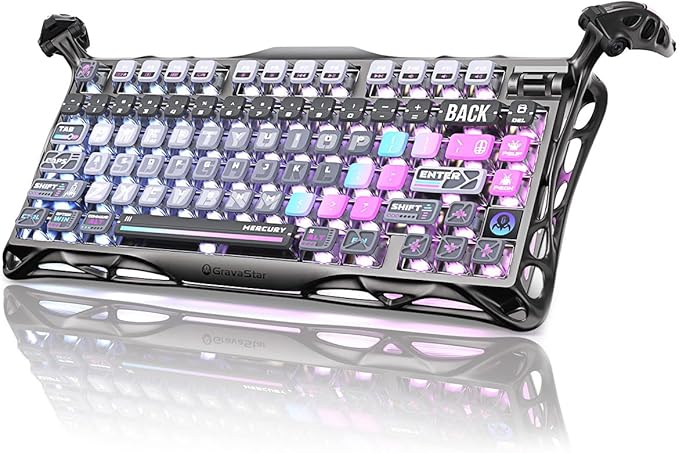 GravaStar Mercury K1 Pro Wireless Mechanical Gaming Keyboard, 75% Layout RGB Custom Keyboard, Electroplated Glossy Frame, Hot-Swappable Linear Switches – Cyberpunk Edition-DeskLoop Office