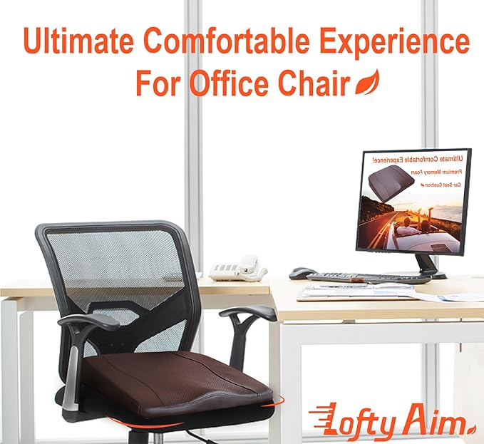 Car Seat Cushion, Comfort Memory Foam Car Cushions for Driving - Sciatica & Lower Back Pain Relief, Driver Seat Pillow for Auto, Office Chair, Wheelchair - Classic Brown-DeskLoop Office