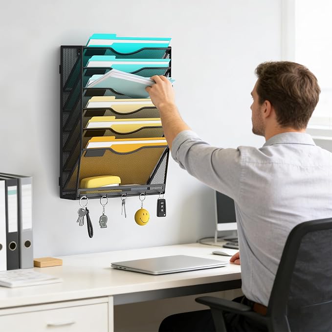 Delifox 7-Tier Wall File Organizer Hanging Wall File Holder Wall Mount Paper - Image 7