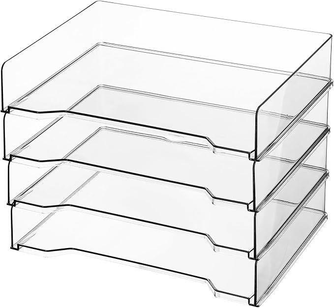 DoubleFill 4 Pcs Stackable Letter Tray Rectangular Plastic Desk Organizer 13 x by DoubleFill