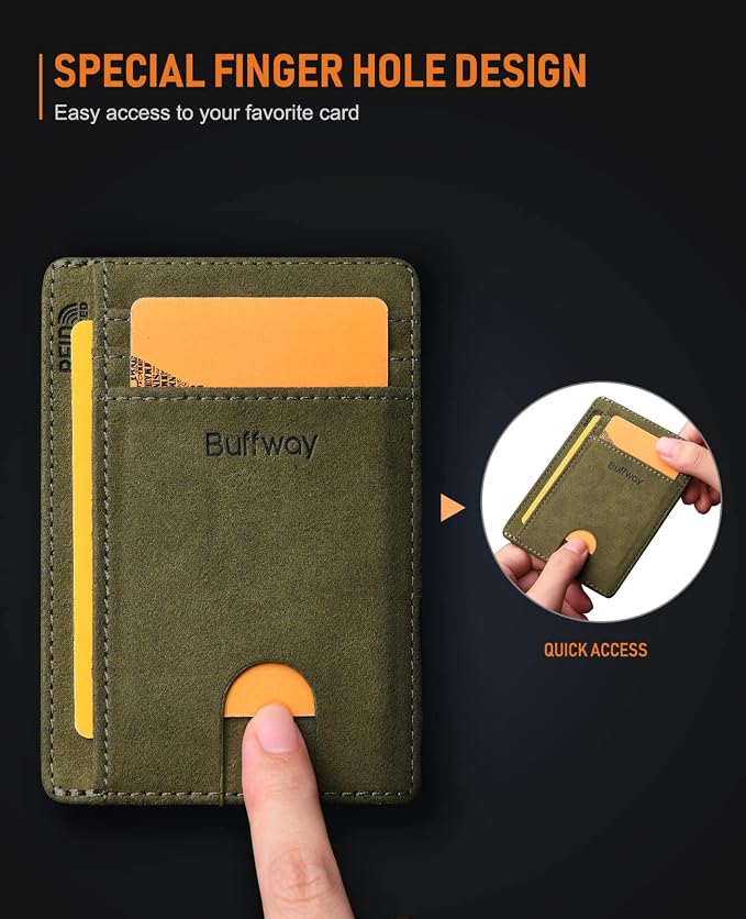 Buffway Slim Minimalist Front Pocket RFID Blocking Leather Wallets - Image 6