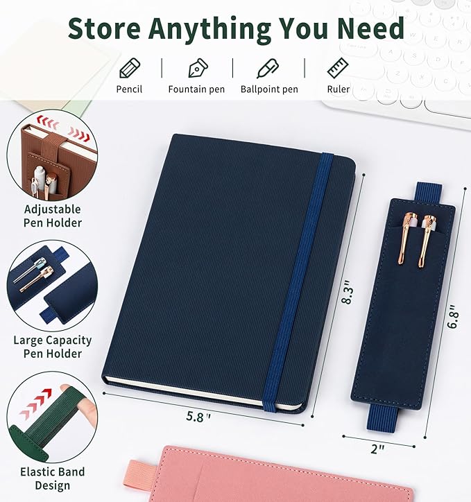 Lined Journal Notebook for Work, A5 Leather Notebook with Pen Holder, 100GSM/160 Pages Thick Paper, Daily Journals for Writing, School, Note Taking, Business, Travel, College Ruled-DeskLoop Office