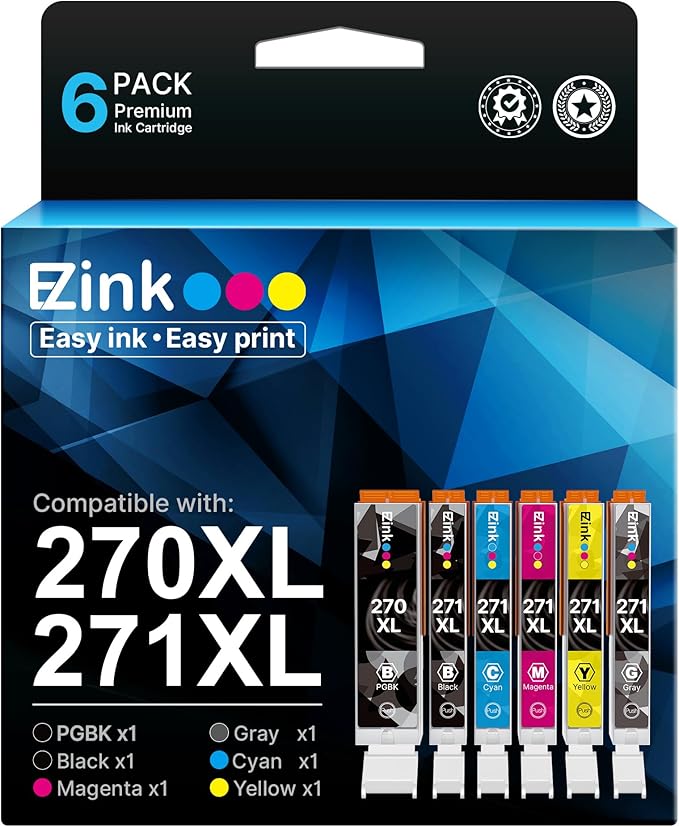 E-Z Ink 270 271 XL Ink Cartridges Compatible for Canon PGI-270XL CLI-271XL 6 Color Value Pack, use with TS9020 MG7720 TS8020 MG5720 MG5721 MG5722 MG6820 MG6821 MG6822 TS5020 TS6020 Printer-DeskLoop Office
