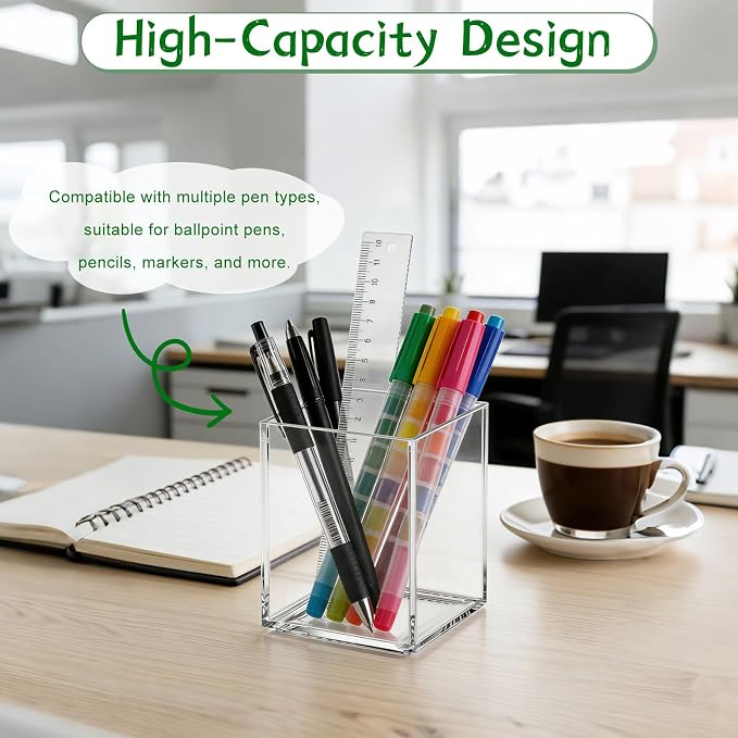 AZUREAL 4 Pack Clear Acrylic Pen Holder Cup, Thickened Acrylic Desktop - Image 5