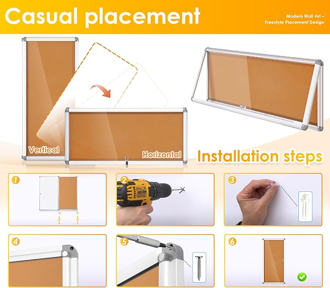 SWANCROWN Locking Bulletin Board Tamper-Proof Notice Board Cork Display Case Wall-Mounted for K12 Office Dentists, 38x14 inch-DeskLoop Office
