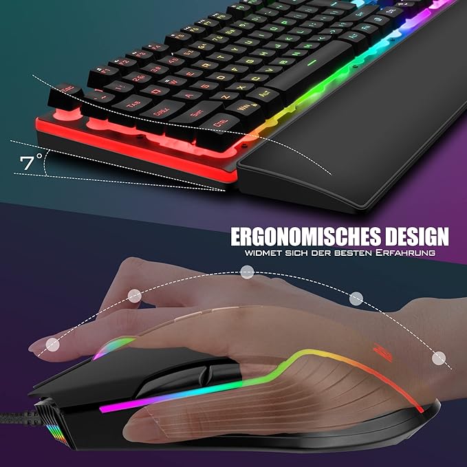 RedThunder K10 Wired Gaming Keyboard and Mouse and Wrist Rest Combo, RGB Backlit - Image 5