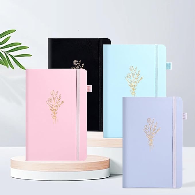 MINICAGIE 2 Pack Lined Journal Notebook for Women Cute Leather Journals for Writing Aesthetic Floral Diary 192 Pages A5 Hardcover Journaling Notebooks with Pen Loop, Blue, Pink-DeskLoop Office