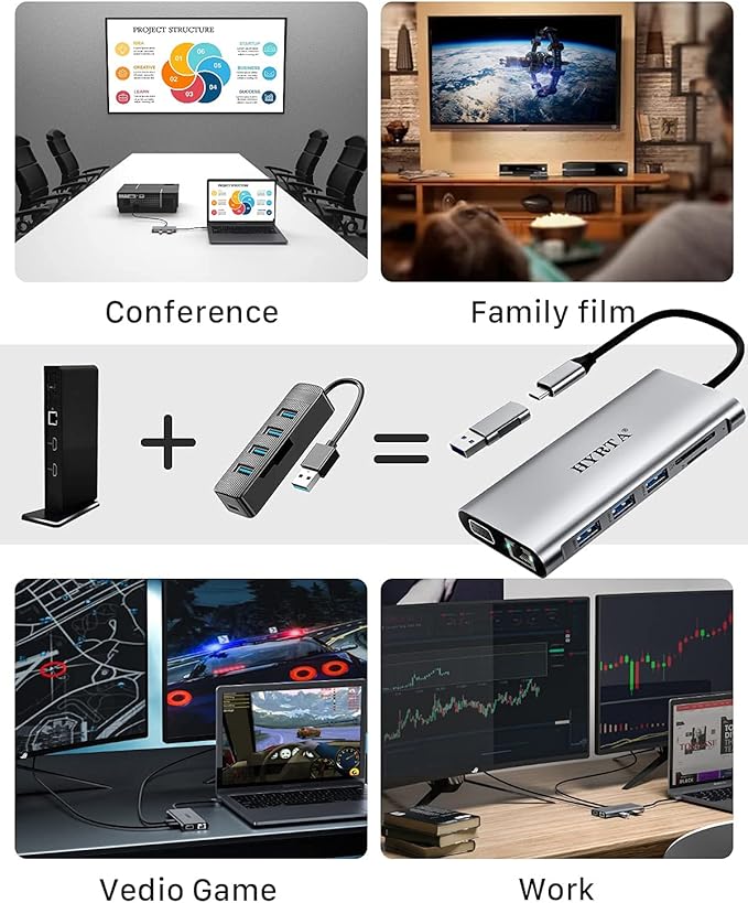 USB C Docking Station,12 in 1 Displaylink USB 3.0 to USB-C Dock Dual Monitor with HDMI,VGA,USB A 3.0,PD3.0, Laptop Docking Station for MacBook Pro&Air/M1/M2/M3/HP and More USB Ports Laptops-DeskLoop Office