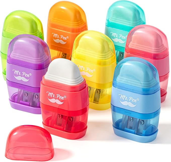 Mr. Pen- Pencil Sharpener & Eraser, 4 Pack | 2-in-1 Manual Sharpeners by MrPen