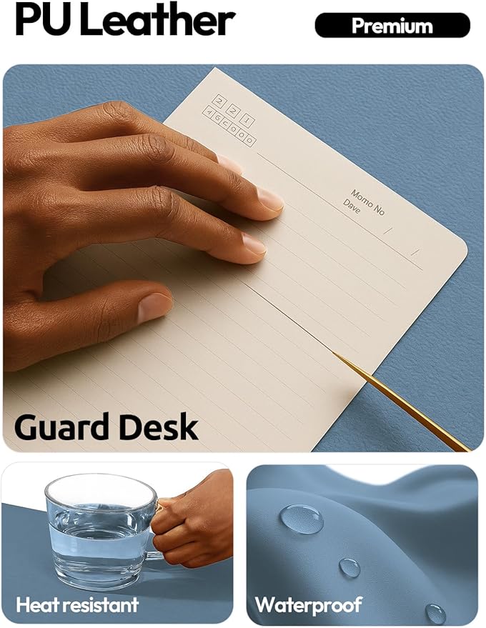 YSAGi Leather Desk Protector, Office Mat, Large Mouse Mat, Non-Slip PU Leather - Image 3